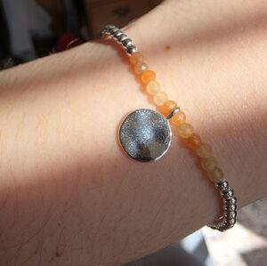 Dainty Silver Plated & Orange Beaded Bracelet